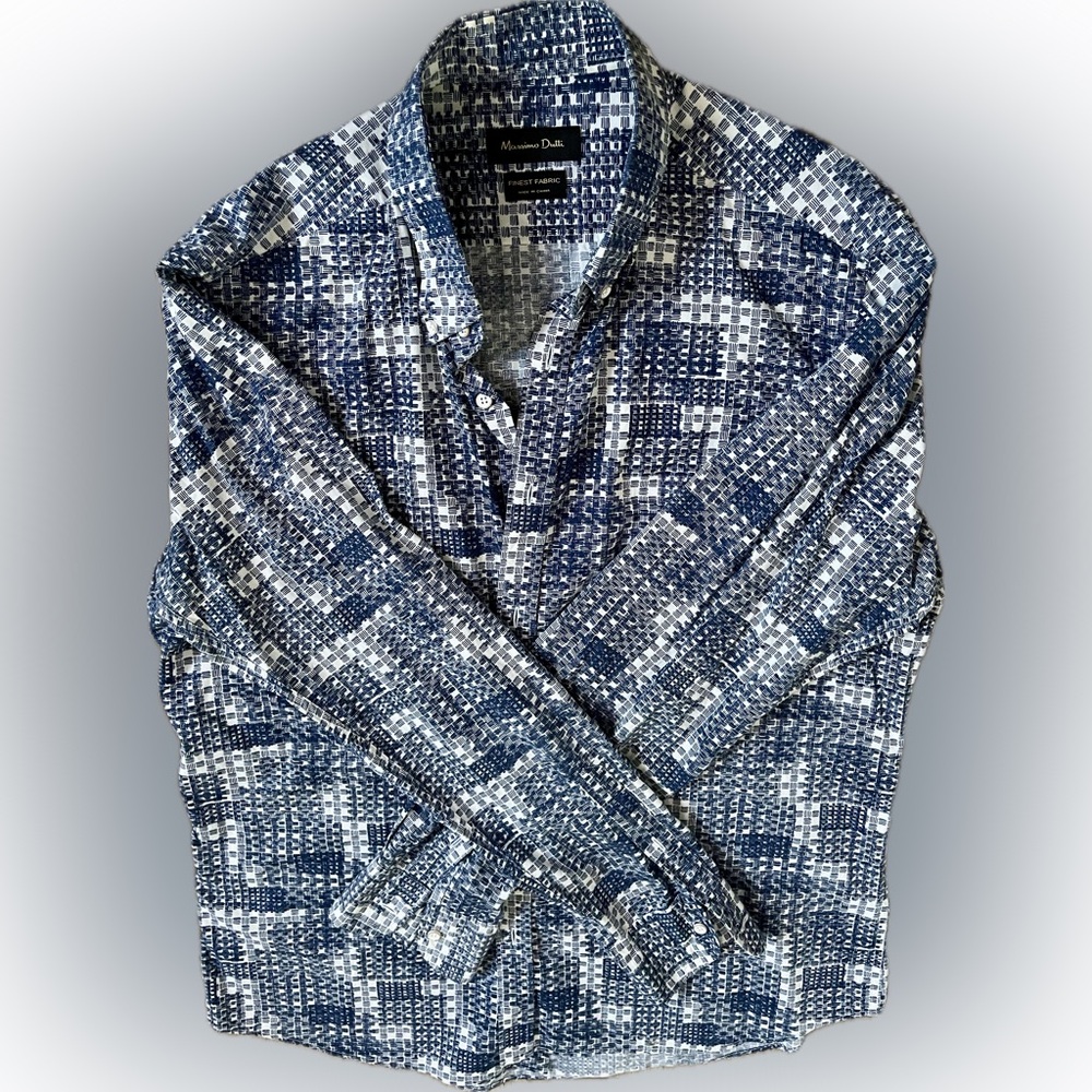 Massimo Dutti Blue and White Checkered Shirt
